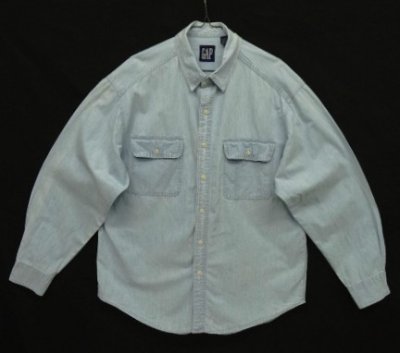 画像1: 90'S GAP 旧タグ 長袖 シャンブレーシャツ ブルー (VINTAGE)