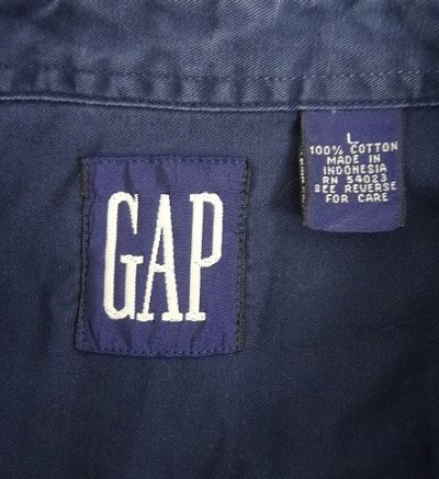画像2: 90'S GAP 旧タグ コットンツイル 長袖 ワークシャツ ネイビー (VINTAGE)