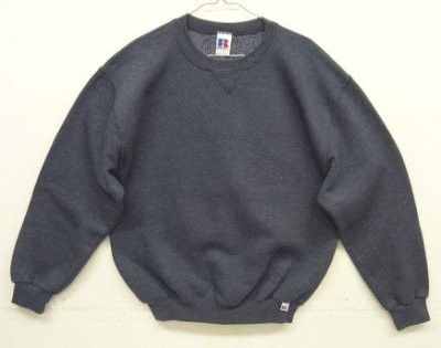 画像1: 90'S RUSSELL ATHLETIC 前Vガゼット付き クルーネック スウェットシャツ ヘザーネイビー メキシコ製 (VINTAGE)
