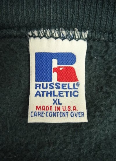 画像2: 90'S RUSSELL ATHLETIC 前Vガゼット付き クルーネック スウェットシャツ ダークグリーン USA製 (VINTAGE)
