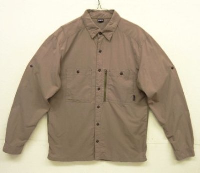 画像1: 00'S PATAGONIA ストレッチ素材切り替え ナイロンシャツ グレージュ/オリーブ (VINTAGE)