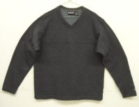 01'S PATAGONIA 袖先ロゴ 同色切り替え Vネック ニット ネイビー USA製 (VINTAGE)