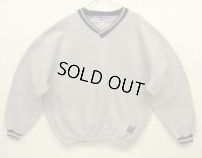 画像1: 90'S RUSSELL ATHLETIC ライン入りリブ Vネック スウェットシャツ ヘザーグレー USA製 (VINTAGE)