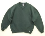 90'S RUSSELL ATHLETIC 前Vガゼット付き クルーネック スウェットシャツ ダークグリーン USA製 (VINTAGE)