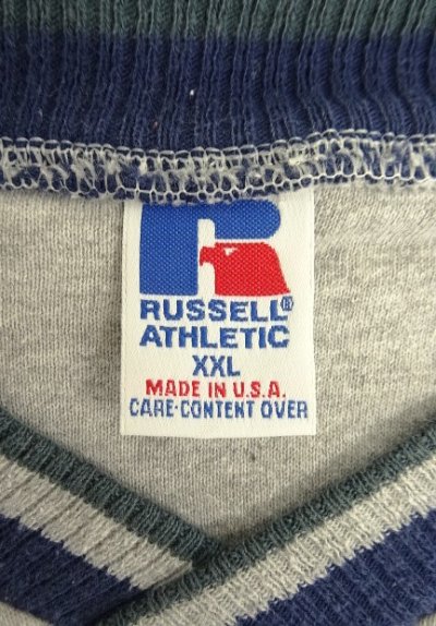 画像2: 90'S RUSSELL ATHLETIC ライン入りリブ Vネック スウェットシャツ ヘザーグレー USA製 (VINTAGE)