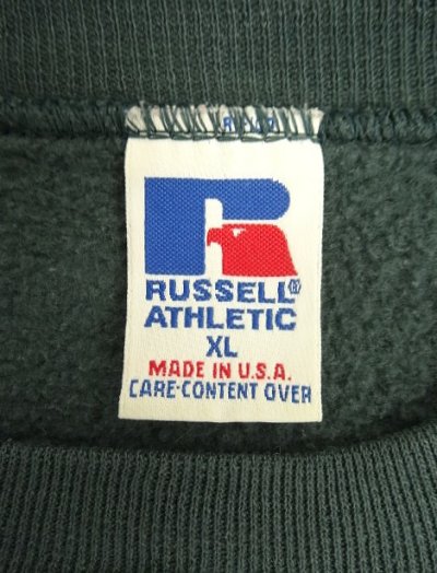 画像2: 90'S RUSSELL ATHLETIC 前Vガゼット付き クルーネック スウェットシャツ ダークグリーン USA製 (VINTAGE)