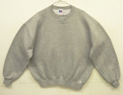 画像1: 90'S RUSSELL ATHLETIC 前Vガゼット付き クルーネック スウェットシャツ ヘザーグレー USA製 (VINTAGE)