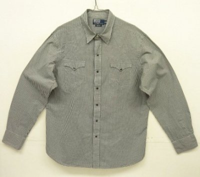 画像1: 90'S RALPH LAUREN "WESTERN" ポプリン 長袖 ウエスタンシャツ ブラック/ホワイト ギンガムチェック (VINTAGE)
