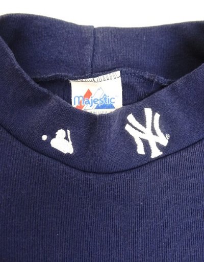 画像3: 90'S MAJESTIC "NEWYORK YANKEES" モックネック 長袖 Tシャツ ネイビー USA製 (VINTAGE)