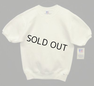 画像1: 90'S RUSSELL ATHLETIC 前Vガゼット付き クルーネック 半袖 スウェットシャツ ホワイト USA製 (DEADSTOCK)