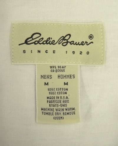 画像2: 90'S EDDIE BAUER 白タグ コットン 長袖 バンドカラーシャツ ホワイト USA製 (VINTAGE)