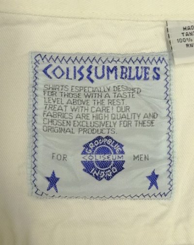 画像2: 90'S COLISEUM BLUES コットン 長袖 バンドカラーシャツ ホワイト (VINTAGE)
