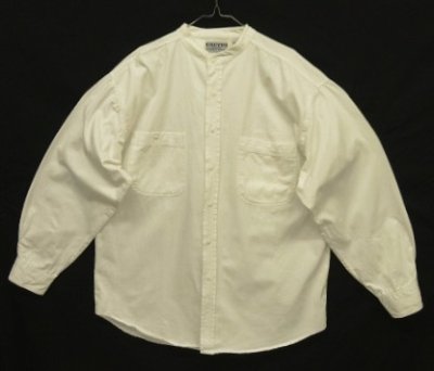 画像1: 90'S CACTUS CLOTHING コットン 長袖 バンドカラーシャツ ホワイト (VINTAGE)