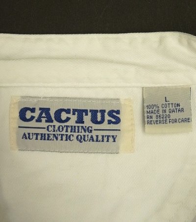 画像2: 90'S CACTUS CLOTHING コットン 長袖 バンドカラーシャツ ホワイト (VINTAGE)