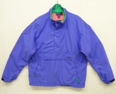 画像1: 90'S PATAGONIA 旧ロゴ ハーフジップ ナイロンアノラック ブルー USA製 (VINTAGE)