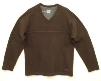 画像1: 05'S PATAGONIA 裾ロゴ Vネック ニット ダークブラウン USA製 (VINTAGE)