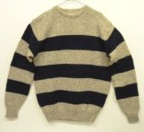 80'S LL Bean クルーネック 太ボーダーセーター ベージュ/ネイビー USA製 (VINTAGE)