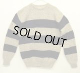 80'S LL Bean クルーネック 太ボーダーセーター ベージュ/ネイビー USA製 (VINTAGE)