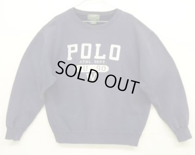 画像1: 90'S RALPH LAUREN "POLO COUNTRY" クルーネック スウェットシャツ ナス紺 (VINTAGE)