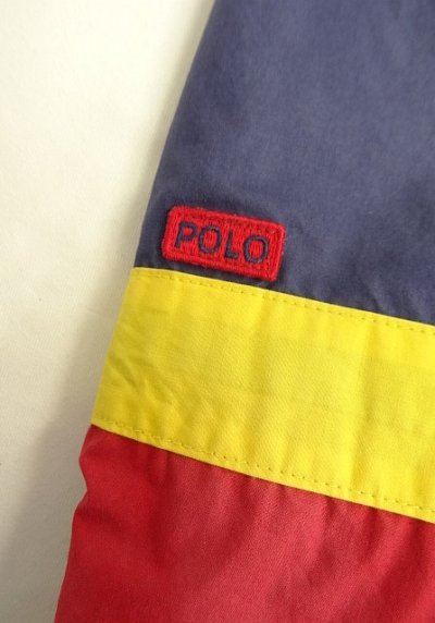 画像5: 90'S RALPH LAUREN チンスト付き 裏地フリース ドリズラージャケット ネイビー/ホワイト/レッド (VINTAGE)