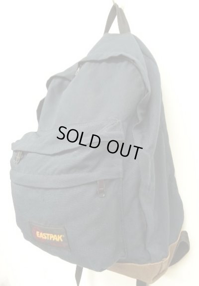 画像4: 80'S EASTPAK 旧タグ ボトムレザー ナイロン バックパック ネイビー USA製 (VINTAGE)