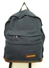 80'S EASTPAK 旧タグ ボトムレザー ナイロン バックパック ネイビー USA製 (VINTAGE)