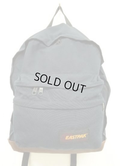 画像1: 80'S EASTPAK 旧タグ ボトムレザー ナイロン バックパック ネイビー USA製 (VINTAGE)