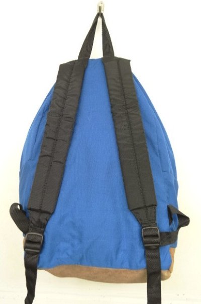 画像7: 80'S EASTPAK 旧タグ ボトムレザー ナイロン バックパック ブルー USA製 (VINTAGE)