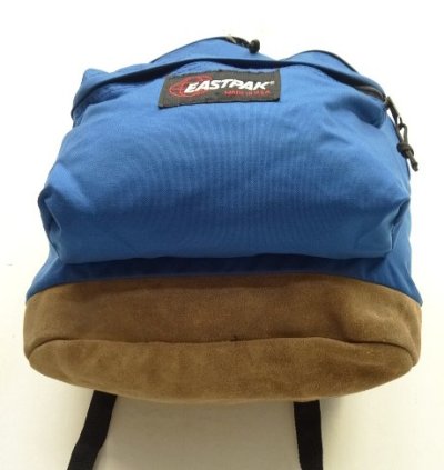 画像6: 80'S EASTPAK 旧タグ ボトムレザー ナイロン バックパック ブルー USA製 (VINTAGE)