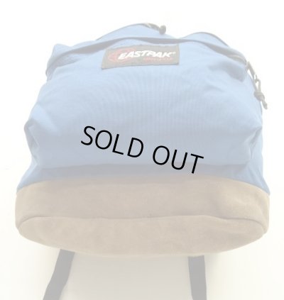 画像6: 80'S EASTPAK 旧タグ ボトムレザー ナイロン バックパック ブルー USA製 (VINTAGE)