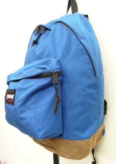 画像4: 80'S EASTPAK 旧タグ ボトムレザー ナイロン バックパック ブルー USA製 (VINTAGE)