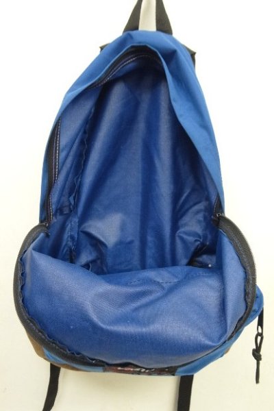 画像3: 80'S EASTPAK 旧タグ ボトムレザー ナイロン バックパック ブルー USA製 (VINTAGE)