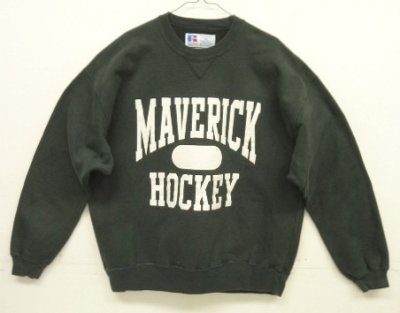 画像1: 90'S RUSSELL ATHLETIC 前V&脇の下ガゼット付き ヘビーウエイト クルーネック スウェットシャツ ブラック USA製 (VINTAGE)