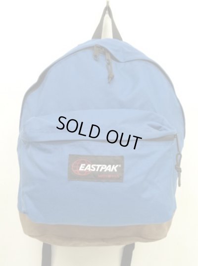 画像1: 80'S EASTPAK 旧タグ ボトムレザー ナイロン バックパック ブルー USA製 (VINTAGE)
