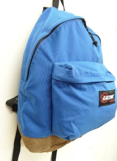 画像5: 80'S EASTPAK 旧タグ ボトムレザー ナイロン バックパック ブルー USA製 (VINTAGE)