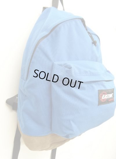 画像5: 80'S EASTPAK 旧タグ ボトムレザー ナイロン バックパック ブルー USA製 (VINTAGE)