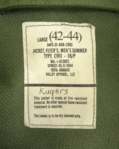 画像2: アメリカ軍 USAF "CWU-36/P" アラミド フライトジャケット セージグリーン (VINTAGE) 