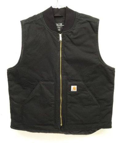 画像1: CARHARTT 裏地キルティング ダックベスト ブラック (USED)