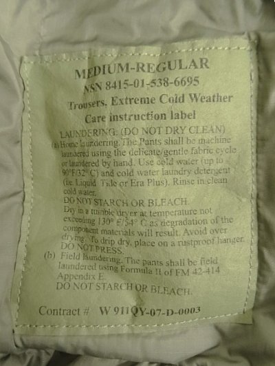 画像2: アメリカ軍 US ARMY ECWCS GENIII LEVEL7 PRIMALOFT パンツ M-R (VINTAGE)