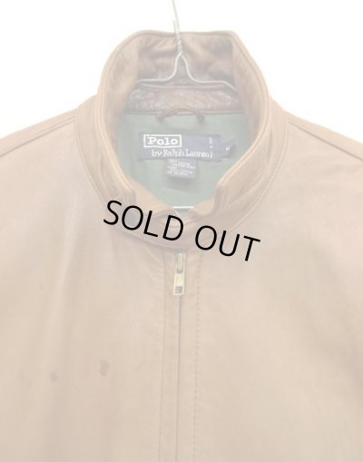 画像3: 90'S RALPH LAUREN 胸ロゴ無し チンスト付き 裏地付き レザー ドリズラージャケット ブラウン (VINTAGE)