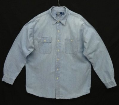 画像1: 90'S RALPH LAUREN "DUNGAREE WORKSHIRT" 猫目ボタン シャンブレーシャツ ブルー (VINTAGE)