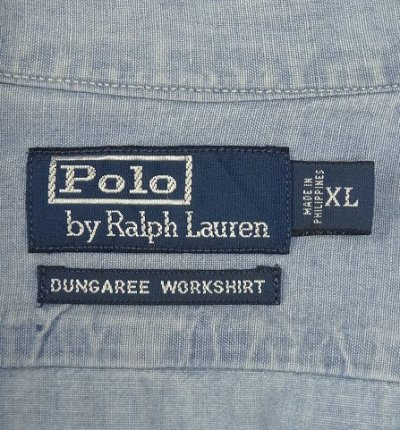 画像2: 90'S RALPH LAUREN "DUNGAREE WORKSHIRT" 猫目ボタン シャンブレーシャツ ブルー (VINTAGE)