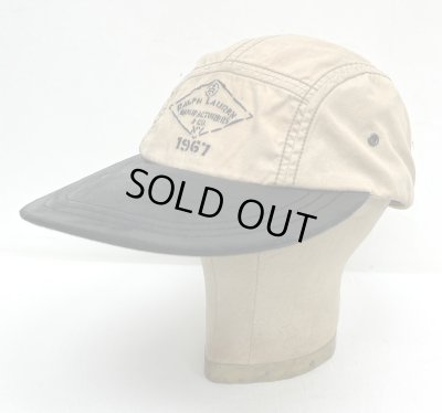 画像1: 90'S RALPH LAUREN レザー/キャンバス ロングビルキャップ ブラック/ベージュ (VINTAGE)