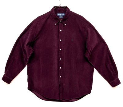 画像1: 90'S RALPH LAUREN "BLAKE" コーデュロイ 長袖 BDシャツ ボルドー (VINTAGE)