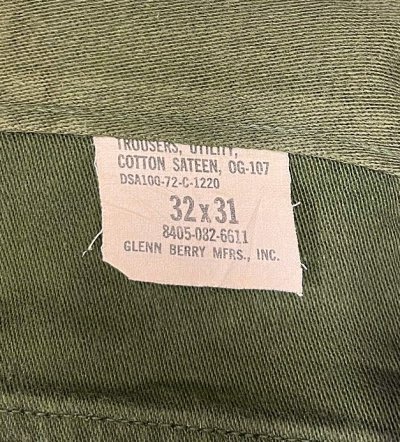 画像2: 70'S アメリカ軍 US ARMY "OG107" コットンサテン ベイカーパンツ ミリタリーグリーン (VINTAGE)