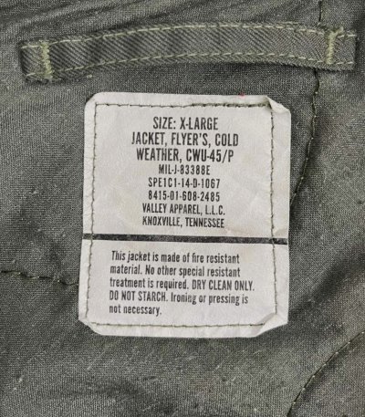 画像2: アメリカ軍 USAF "CWU-45/P" アラミド フライトジャケット セージグリーン (VINTAGE) 