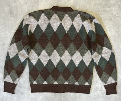 画像3: 60'S CAMPUS メタルボタン オーロン ニットカーディガン アーガイル柄 USA製 (VINTAGE) 