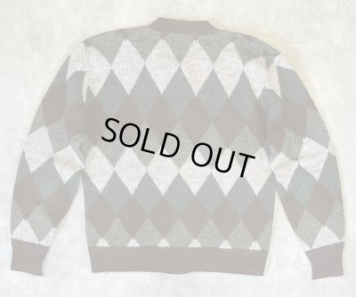 画像3: 60'S CAMPUS メタルボタン オーロン ニットカーディガン アーガイル柄 USA製 (VINTAGE) 