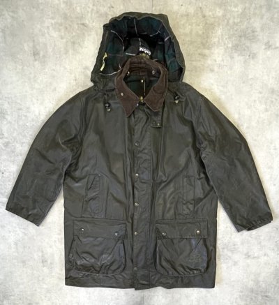画像1: 90'S BARBOUR 3クレスト "NORTHUMBRIA" 旧タグ 裏地ウール フード付き オイルドジャケット オリーブ イングランド製 (VINTAGE)