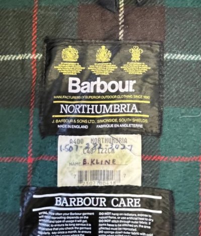 画像2: 90'S BARBOUR 3クレスト "NORTHUMBRIA" 旧タグ 裏地ウール フード付き オイルドジャケット オリーブ イングランド製 (VINTAGE)